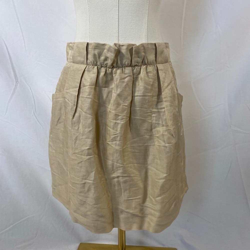 J.‎ Crew beige tan min /midi linen silk skirt size 0 minimal academia coastal